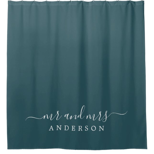 Chic Newlywed Mr Mrs Dark Emerald Monogram Shower Curtain (Front)