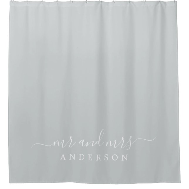 Chic Newlywed Mr Mrs Dark Misty Grey Monogram Shower Curtain (Front)