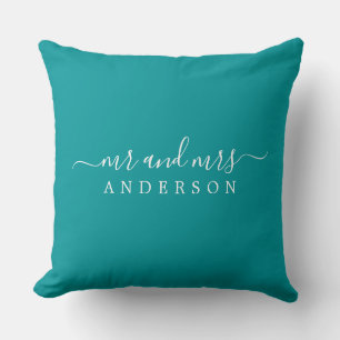 Chic Newlywed Mr Mrs Green Monogram Cushion