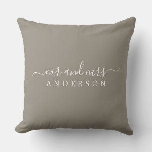 Chic Newlywed Mr Mrs Grey Monogram Cushion