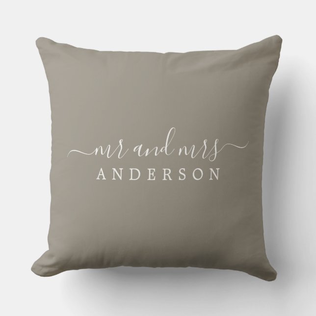Chic Newlywed Mr Mrs Grey Monogram Cushion (Front)