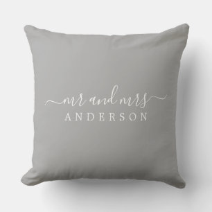 Chic Newlywed Mr Mrs Grey Monogram Cushion