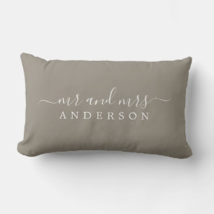Chic Newlywed Mr Mrs Grey Monogram Lumbar Cushion