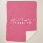 Chic Newlywed Mr Mrs Hot Pink Monogram Sherpa Blanket<br><div class="desc">Chic, modern monogrammed sherpa blanket with the text Mr and Mrs in white elegant script on a hot pink background. Simply add your married name. The colour hot pink is used for this stylish design. Perfect luxury gift for the newlywed couple. If you need any help or matching products please...</div>