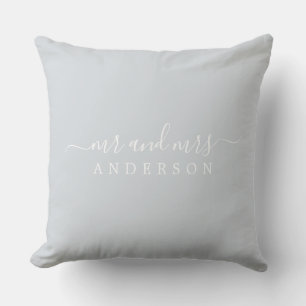 Chic Newlywed Mr Mrs Ice Blue Monogram Cushion