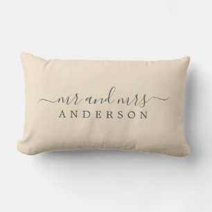 Chic Newlywed Mr Mrs Ivory Monogram Lumbar Cushion