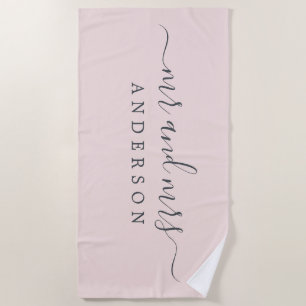 Chic Newlywed Mr Mrs Pastel Pink Monogrammed Beach Towel
