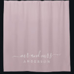 Chic Newlywed Mr Mrs Pastel Purple Monogram Shower Curtain<br><div class="desc">Chic pastel purple monogram shower curtain with the text Mr and Mrs in white elegant scrip. You can customise this stylish design with your married name. Perfect luxury gift for the newlywed couple. Exclusively designed for you by Happy Dolphin Studio.</div>