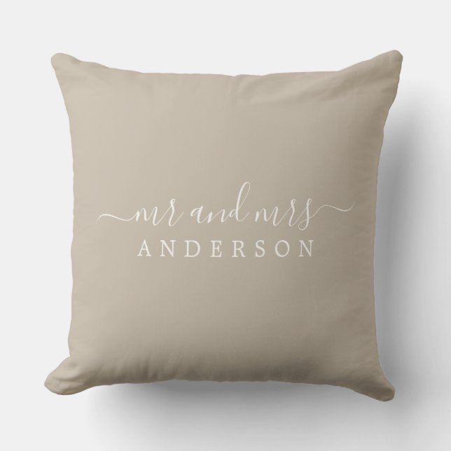 Chic Newlywed Mr Mrs Shiitake Grey Monogram Cushion (Front)