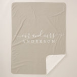 Chic Newlywed Mr Mrs Shiitake Grey Monogram Sherpa Blanket<br><div class="desc">Chic, modern monogrammed sherpa blanket with the text Mr and Mrs in white elegant script on an grey background. Simply add your married name. The colour shiitake grey is used for this stylish design. Perfect luxury gift for the newlywed couple. If you need any help or matching products please contact...</div>