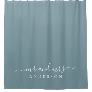 Chic Newlywed Mr Mrs Stone Blue Monogram Shower Curtain