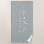 Chic Newlywed Mr Mrs Storm Grey Monogrammed Beach Towel<br><div class="desc">Chic storm grey monogrammed beach towel with the large text Mr and Mrs in white elegant script calligraphy. You can customise this stylish beach towel with your married name. Perfect gift for the newlywed couple. Exclusively designed for you by Happy Dolphin Studio.</div>