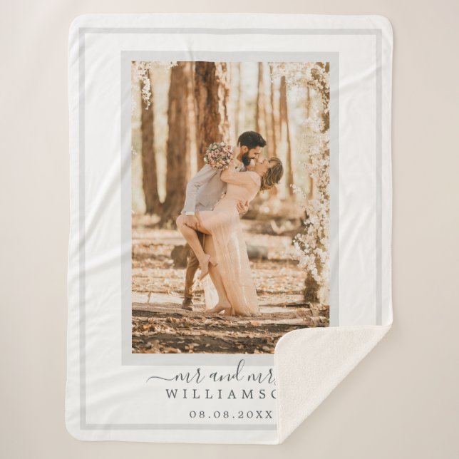 Chic Newlywed Mr Mrs Wedding Photo Sherpa Blanket (Front)