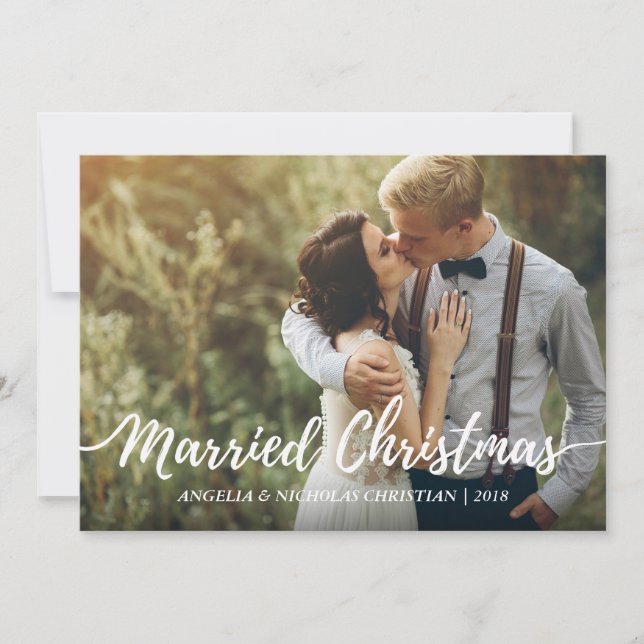 Chic Newlyweds Married Christmas Typography Photo Invitation (Front)
