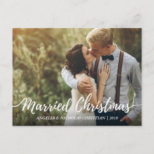 Chic Newlyweds Married Christmas Typography Photo Postcard