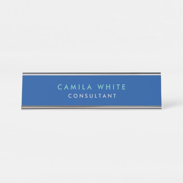 Chic Night Blue Elegant Professional Desk Name Plate (Front)
