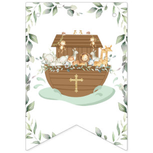 Chic Noah's Ark Greenery Baptism Christening Bunting