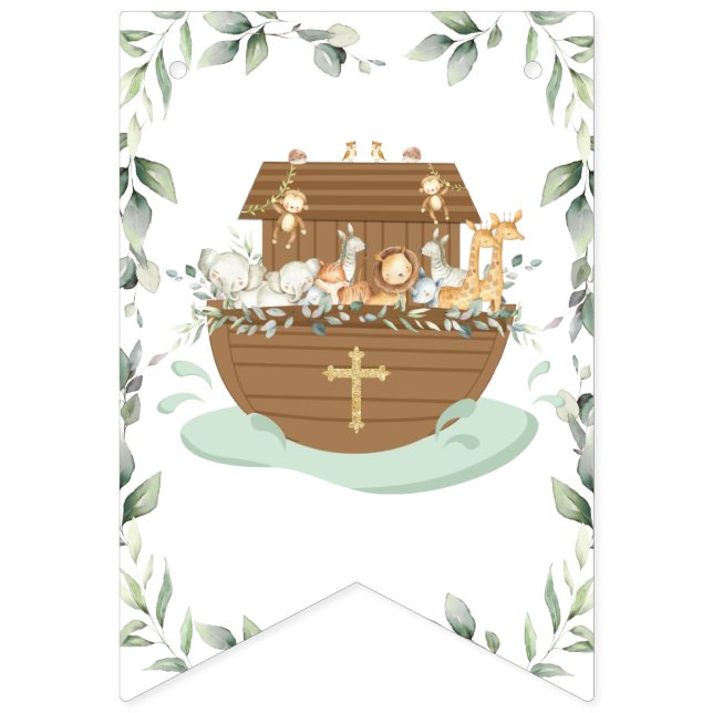 Chic Noah's Ark Greenery Baptism Christening Bunting (First Flag)