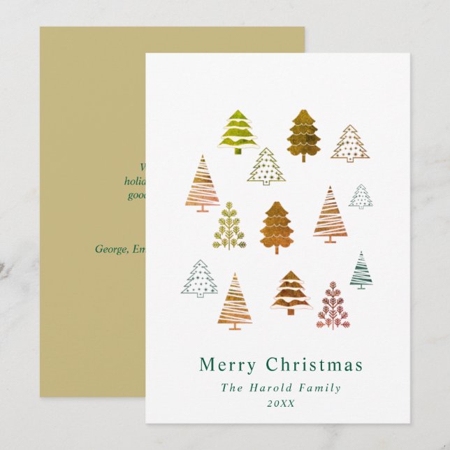 Chic Non Photo Elegant Golden Christmas Trees Card (Front/Back)