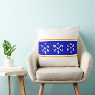 Chic Nordic Snowflakes Nordic Blue White Stripes Cushion