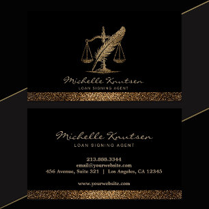 Chic Notary Loan Signing Agent Black Gold Glitter Business Card