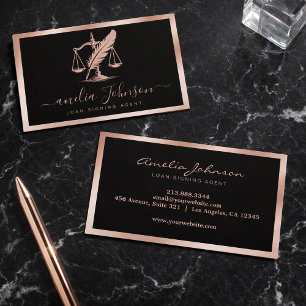 Chic Notary Loan Signing Agent Black Rose Gold Business Card