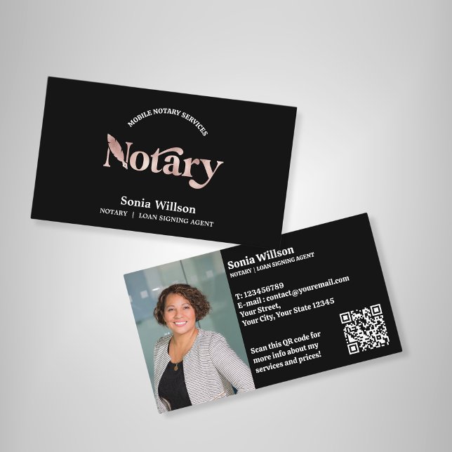 Chic Notary Public Loan Signing Photo QR Code Business Card (Creator Uploaded)