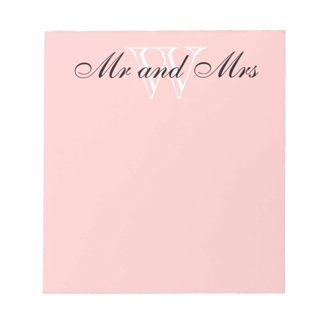 CHIC NOTEPAD_""Mr and Mrs" WHITE/BLUSH PINK Notepad (Front)