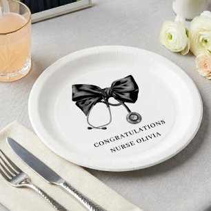 Chic Nurse Graduation Coquette Bow Medical Dining Paper Plate
