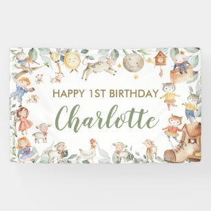 Chic Nursery Rhyme Greenery Birthday Backdrop  Banner
