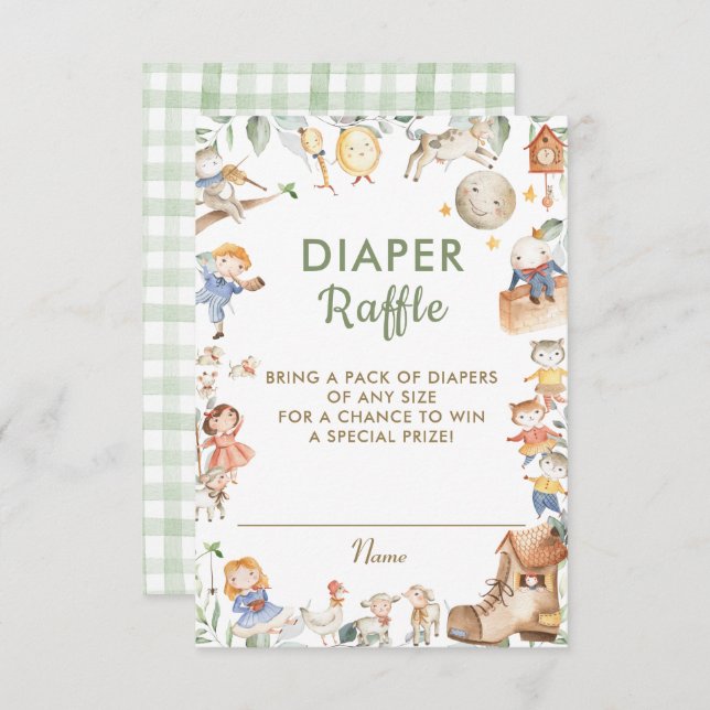 Chic Nursery Rhyme Greenery Diaper Raffle Card (Front/Back)
