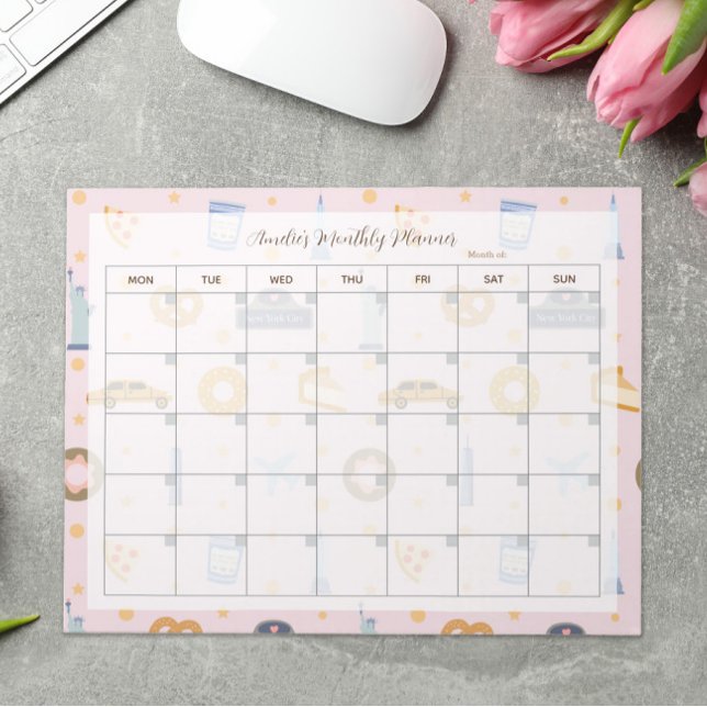 Chic NYC Pattern Pink Monthly Planner Name Notepad (Creator Uploaded)