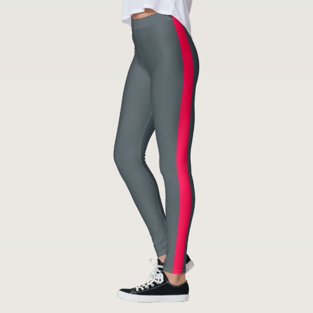 Chic Obsidian Grey Bright Pink Side Panel Leggings (Left)