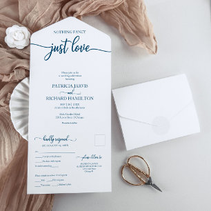 Chic Ocean Blue Calligraphy Casual Wedding All In One Invitation