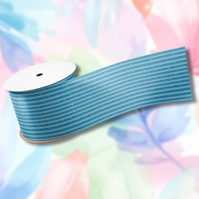 Chic Ocean Blue Glitter Style Horizontal Stripes Satin Ribbon (Creator Uploaded)