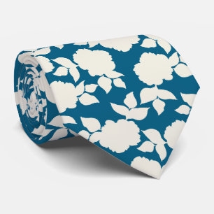 Chic Ocean blue &white floral pattern Tie