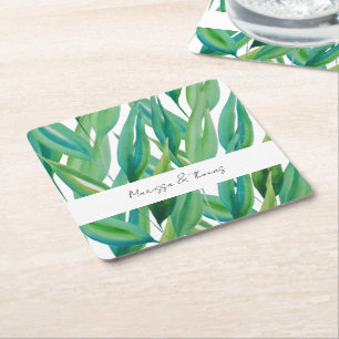 Chic Ocean Green Blue Watercolor Art Square Paper Coaster