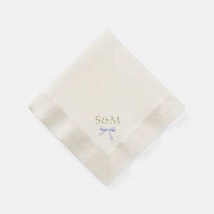 Chic Off White   Blue Ribbon Wedding Welcome Napkin