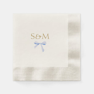 Chic Off White   Blue Ribbon Wedding Welcome Napkin