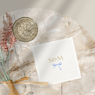 Chic Off White Blue Ribbon Wedding Welcome Napkin