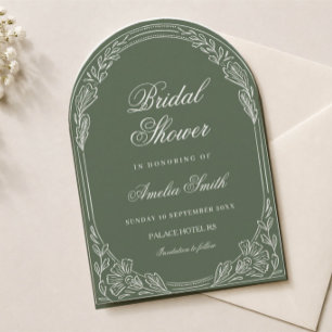 chic old money green olive arch bridal shower invitation