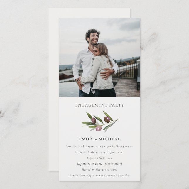 Chic Olive Branch Foliage Engagement Photo Card (Front/Back)