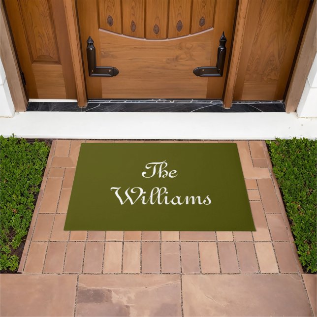 Chic olive green Custom script Couple family name  Doormat (Outdoor)