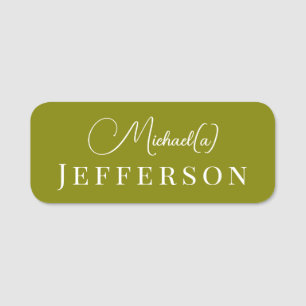 Chic Olive Green: Elegant Handwritten Professional Name Tag
