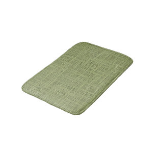 Chic Olive Green Faux Jute Weave Fabric Pattern Bath Mat