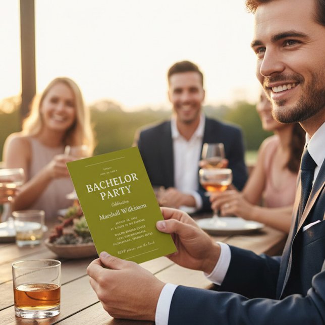 Chic Olive Green Groom's Party Invite QR Code RSVP (Creator Uploaded)