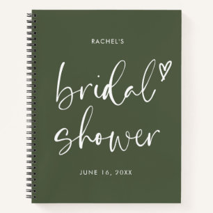 Chic Olive Green Script Bridal Shower Gift List Notebook