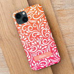Chic Ombre Floral Pattern Elegant Name Pink Orange iPhone 13 Case<br><div class="desc">Eye catching design features a background consisting of an abstract white floral pattern and a fun orange & pink ombre gradient pattern. Add custom name in stylish white script with the simple to use template. Font type may be further customised in the design tool area. Contact me at beachpausedesigns@gmail.com with...</div>