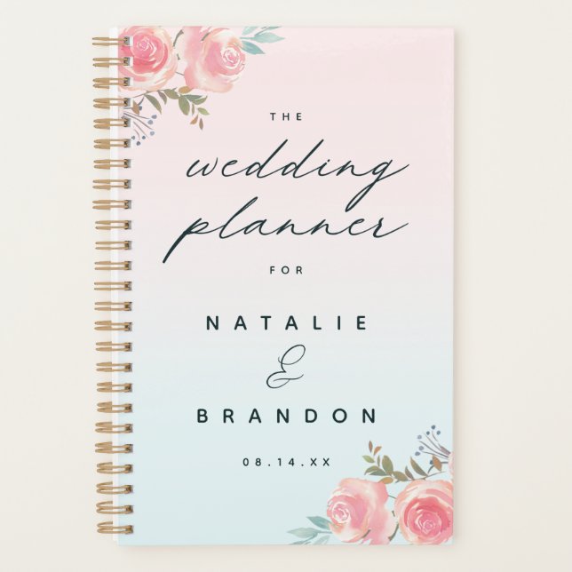 Chic Ombre French Garden Floral Peony Wedding Planner (Front)