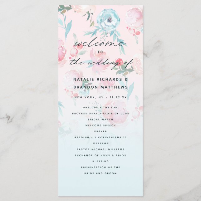 Chic Ombre French Garden Floral Wedding Ceremony Programme (Front)